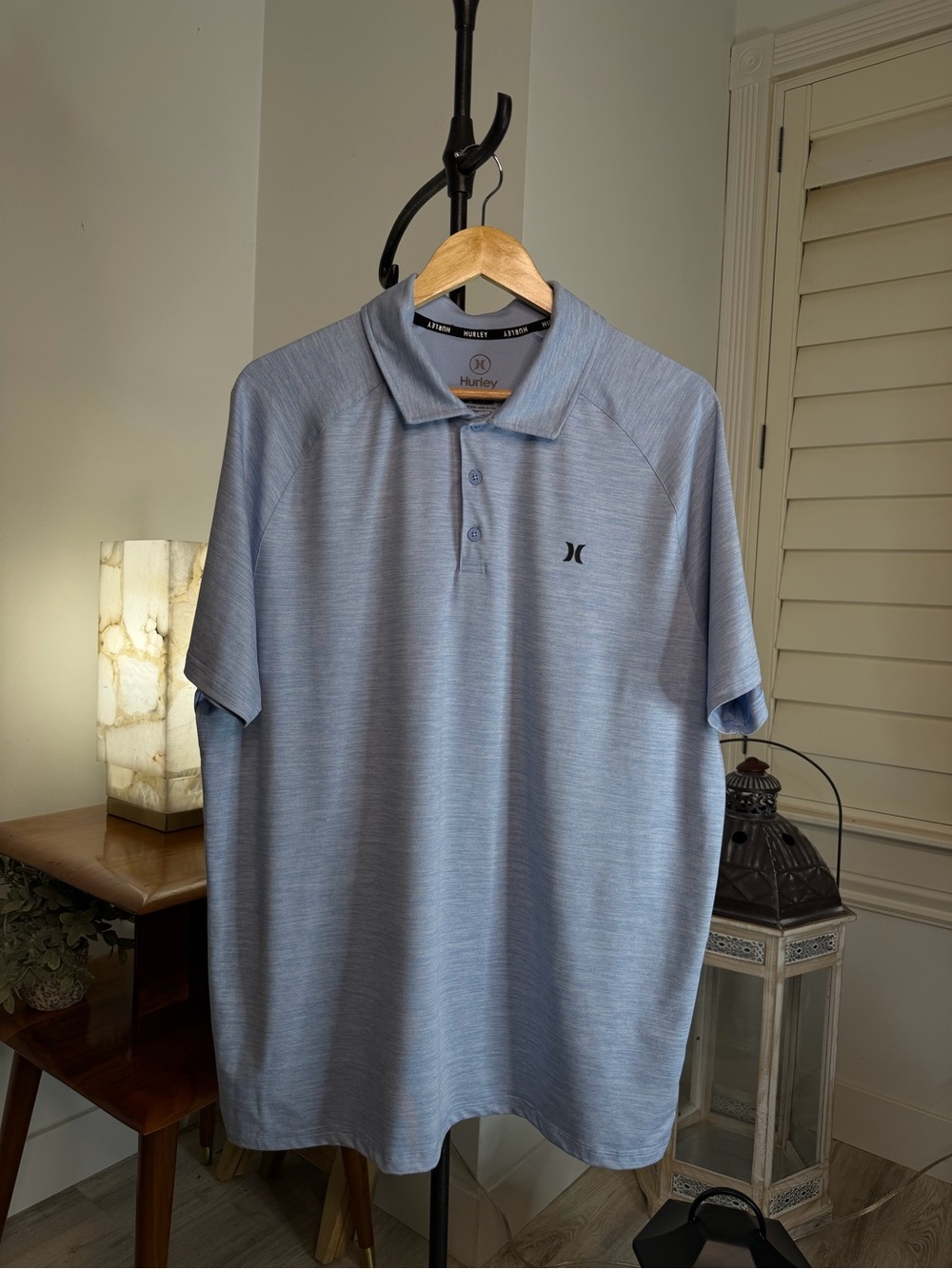 Hurley Polo Shirt Mens Large Light blue Casual Golf Performance Short Sleeve